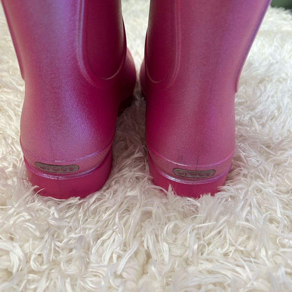 CROCS Shimmer Tall Rain Boots in Metallic Magenta - Picture 4 of 11